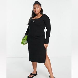 Square neck knit midi dress